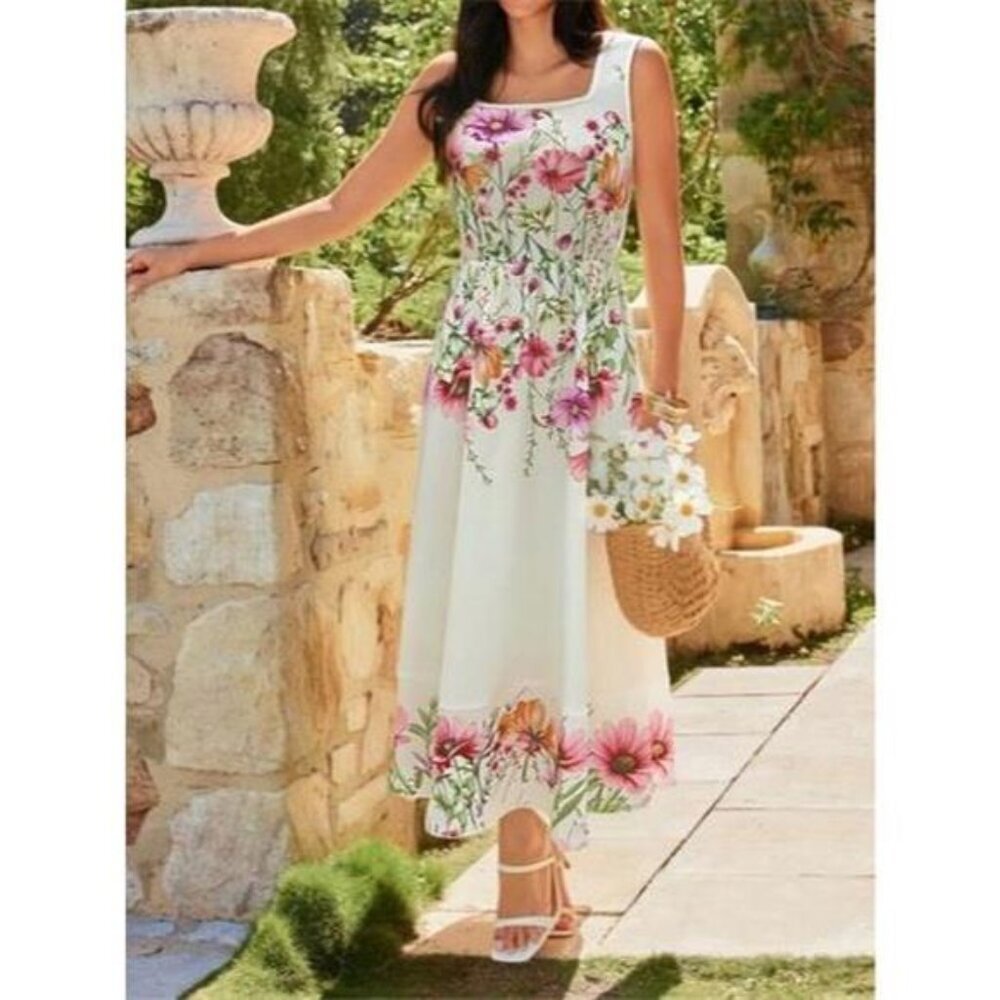 Floral Print Square Neck Dress - Picture 3 of 4